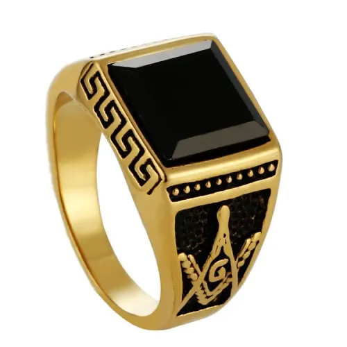 RTM2140 Black Onyx Masonic Ring Punk Stainless Steel engrave Great Wall Design