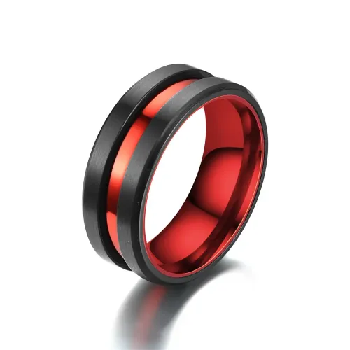 RTM2912 Red Slotted Black Ring for Men Bold & Stylish Accessory
