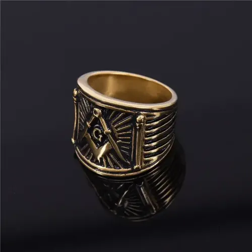 RTM281 Gold Plated Blackened Masonic AG Logo Ring Exclusive Men's Freemasonry Jewelry