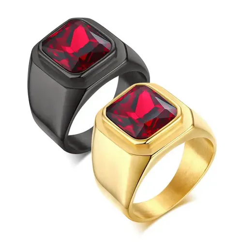 RTM54 Red Zircon Titanium Steel Ring Fashionable Jewelry Accessory for Men and Women