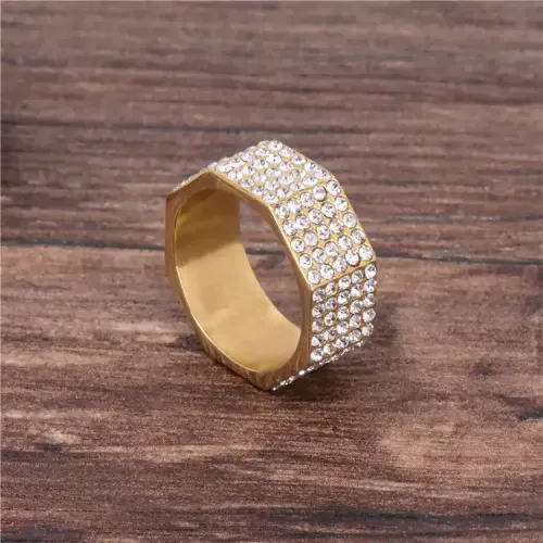 RTM443 Women's Octagonal Diamond Titanium Steel Ring Elegant Jewelry Accessory