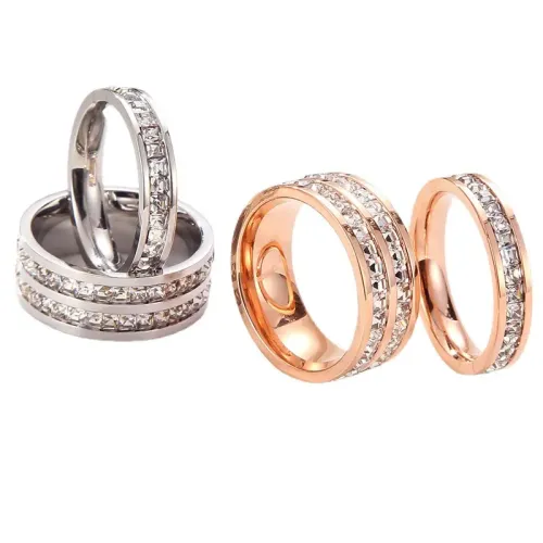 RTM2281 Luxury Zircon & Square Diamond Stainless Steel Ring Vacuum Gold Plated