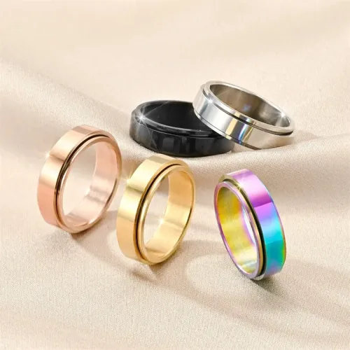 RTM853 Rotating Anti-Anxiety Ring for Couples Stainless Steel Decompression Band for Men & Women