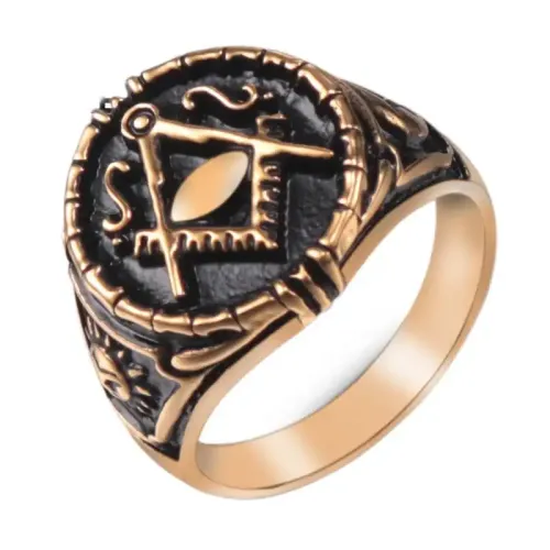 RTM570 Sun and Moon Masonic Ring Titanium Stainless Steel Men's Jewelry
