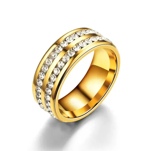 RTM2706 Full Diamond Double Row Stainless Steel Ring Luxurious Circumferential Design