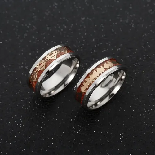 RTM1369 Customizable Stainless Steel Acacia Wood Ring Batman Superman Design