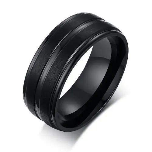 RTM133 8MM Black Stainless Steel Ring Sand-Finished Groove Band for All