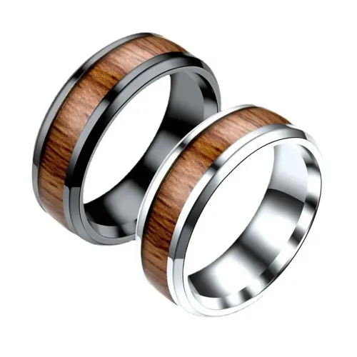 RTM927 Elegant Wood Grain Stainless Steel Ring for Men Unique Male Jewelry Piece