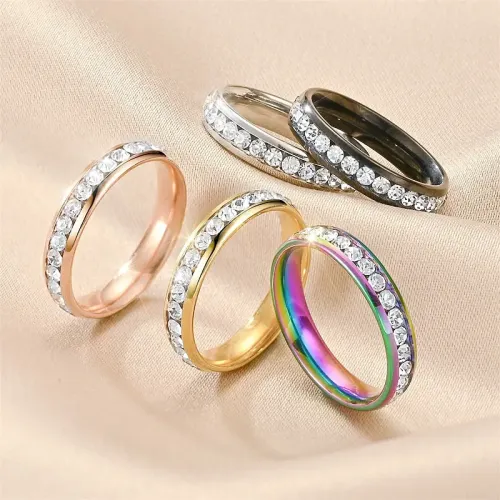 RTM938 Starry Diamond-Encrusted Stainless Steel Couple Rings for Women