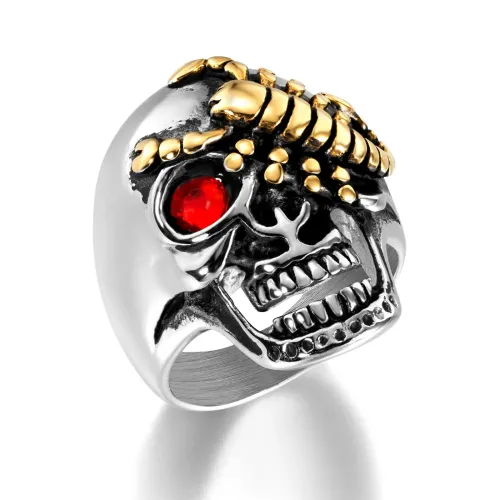 RTM2206 Gold Scorpion Skull Ring Stainless Steel Jewelry for Men