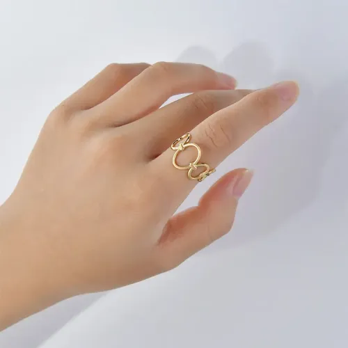 RTM2462 Women's Stainless Steel Hollow Geometric Oval Ring Chic Accessory