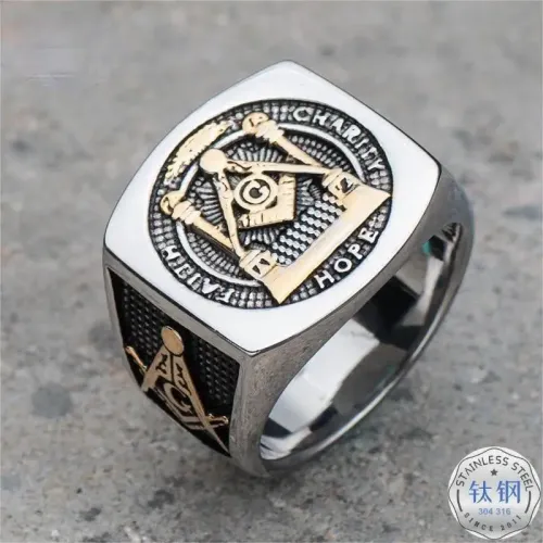 RTM2400 Masonic Ring for Men Stainless Steel Punk Style Single Jewelry Piece