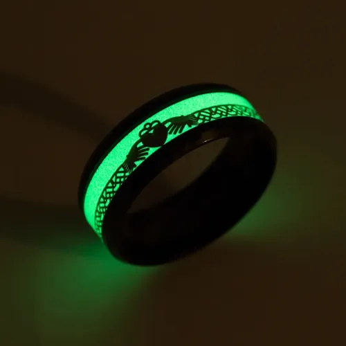RTM1412 Black Plated Luminous Claddagh Ring Glow-in-the-Dark Couple Jewelry