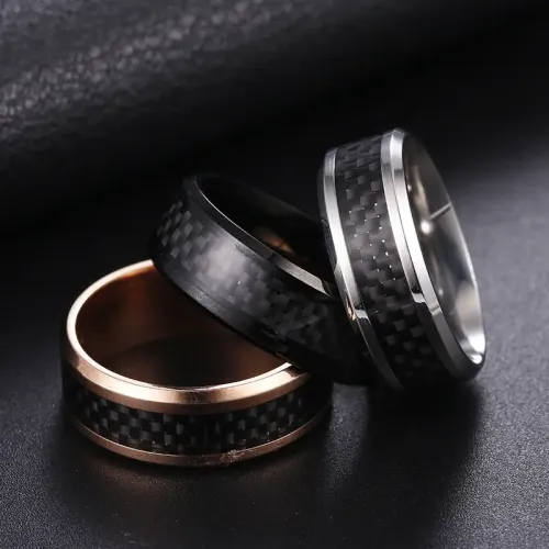 RTM1368 Shoman Men's Stainless Steel Ring with Carbon Fiber Inlay Sleek Jewelry