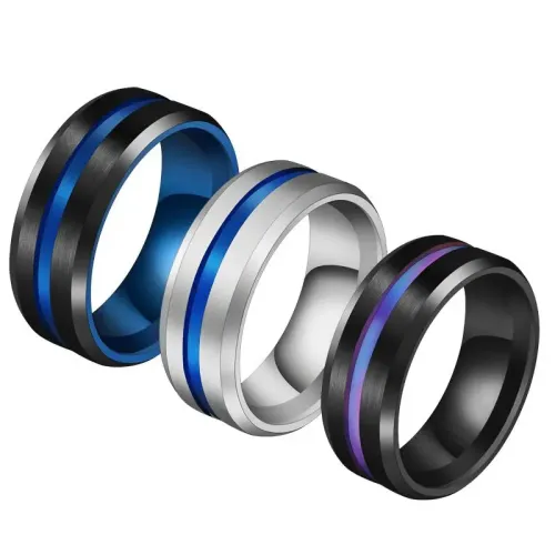 RTM2605 Two-Tone 8MM Brushed Groove Stainless Steel Unisex Ring Fashionable Couple's Band