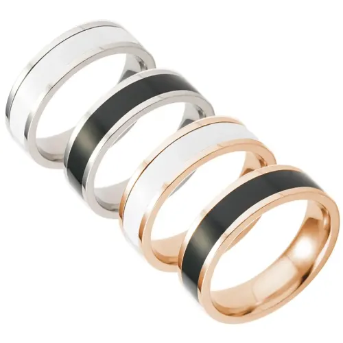 RTM1133 Elegant Black & White Oil Dripping Electroplated Stainless Steel Couple Rings