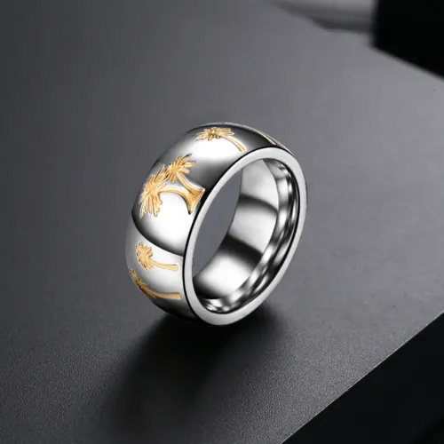 RTM1078 Luxury Gold Stainless Steel Men's Ring Smooth Polished Band Transfer Design