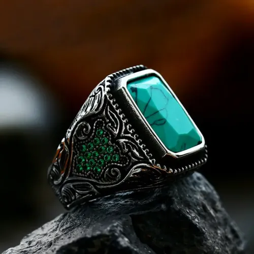 RTM2387 Elegant Gemstone Men's Ring Durable Stainless Steel Fashion Accessory