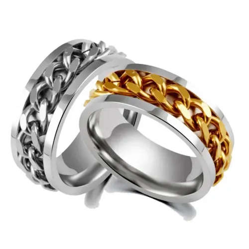 RTM2633 Tri-Color Rotatable Chain Ring for Men Stylish & Versatile Jewelry Piece