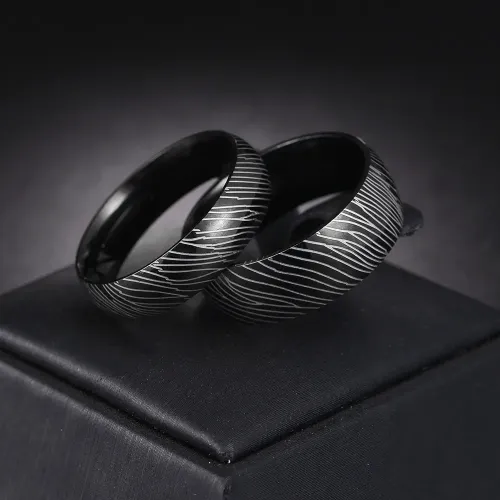 RTM1198 Men's Damascus Steel Pattern Stainless Ring Elegant Wheel Design