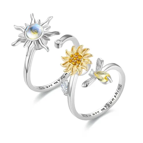 RTM691 Women's Movable Mouth Gypsophila Zircon Ring Unique Jewelry