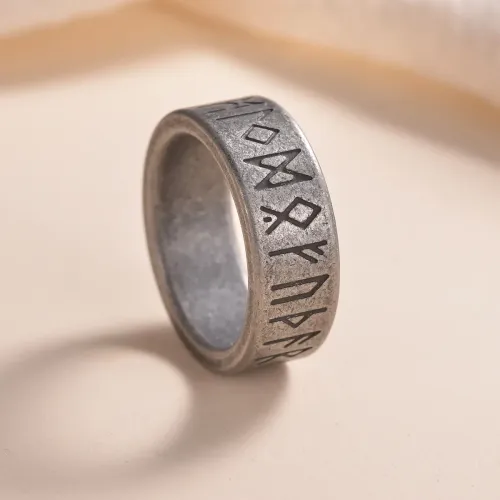 RTM1334 Nordic Viking Rune Ring Ancient Silver Stainless Steel Jewelry for Men