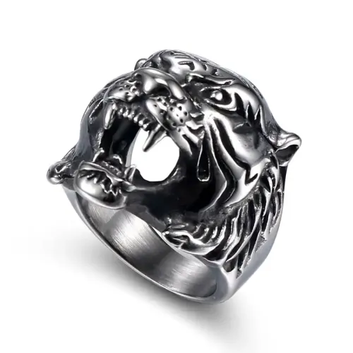 RTM531 Men's Tiger Head Ring Stainless Titanium Steel Animal Totem Jewelry
