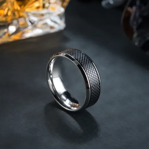 RTM1063 New Men's Black and White Stainless Steel Ring Sleek & Modern
