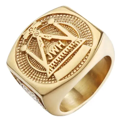 RTM611 Gold Titanium Freemasonry Ring Religious Totem Steel Jewelry
