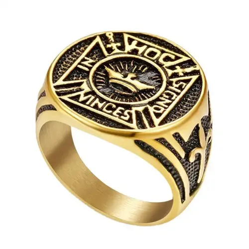 RTM286 Gold-Plated Titanium Crown Ring Unisex Stainless Steel Solid Jewelry