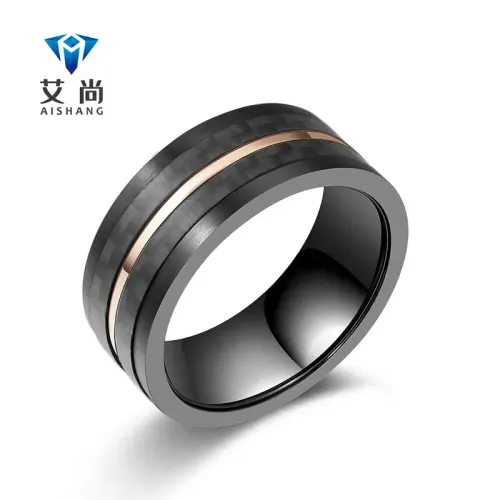 RTM1116 Elegant Black Rose Two-Color Single Men's Ring Carbon Brazed Stainless Steel