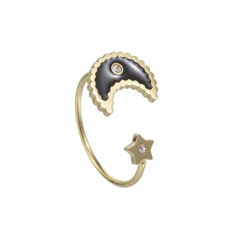 RTM2491 14K Gold Plated Stainless Steel Moon Ring Adjustable Open Band Drip Oil Design