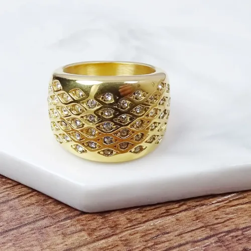 RTM400 18K Gold Plated Diamond Ring Women's Titanium Stainless Steel Jewelry