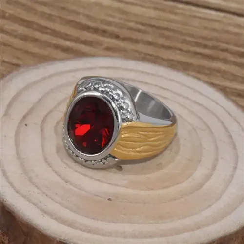 RTM425 Women's Ruby Ring Trendy Nightclub Stainless Steel with Multiple Gemstone Colors