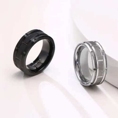RTM1 Black Tungsten Steel Tire Ring Men's Grooved Jewelry Accessory