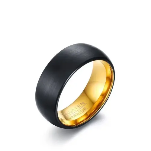 RTM7 Black Gold 8MM Tungsten Steel Brushed Ring Sleek Jewelry for Modern Elegance