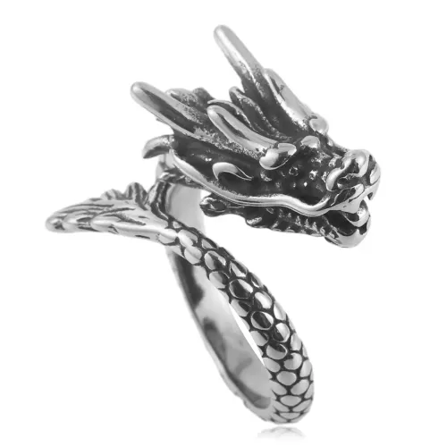 RTM1587 Punk Stainless Steel Dragon Prince Ring Unique Animal Dragon Portrait Jewelry