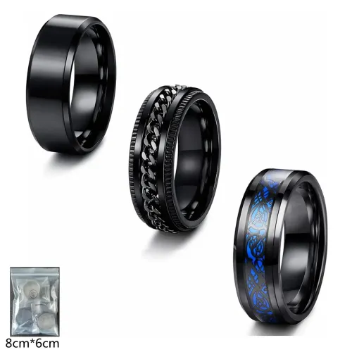 RTM1382 Black Stainless Steel Suit Chain Ring for Men Elegant Turning Band