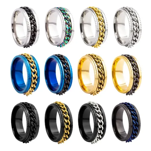 RTM1206 Men's Stainless Steel Chain Ring Stress Relief,Multi-Color,US Size