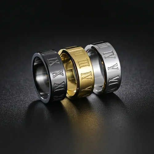 RTM1348 Roman Numeral Ring in Fade-Resistant Stainless Steel with Vacuum Electroplating