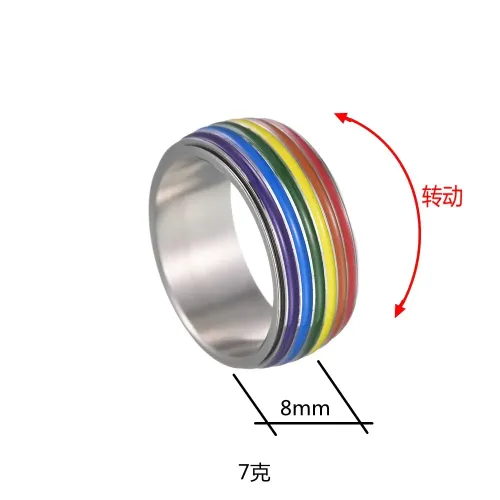 RTM1399 Rainbow Flag Rotatable Stainless Steel Ring LGBTQ+ Couple Band