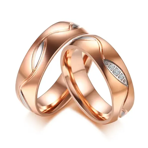 RTM2269 18K Rose Gold Plated Stainless Steel Couple Rings Japanese Design