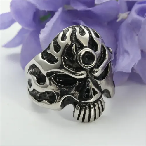 RTM1760 Flame Skull Ring Punk Style Stainless Steel Accessory for Men