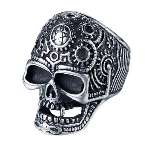 RTM659 Titanium Steel Men's Skull Ring Religious Totem Gothic Jewelry