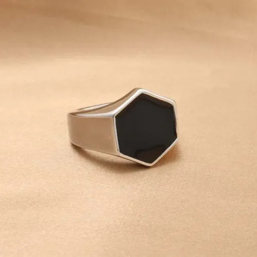 RTM1883 Hexagonal Rhombus Stainless Steel Ring with Durable Glue Chic Jewelry