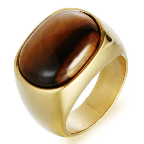 RTM2057 Tiger Eye Stone Oval Ring Unisex Stainless Steel Jewelry Men Women