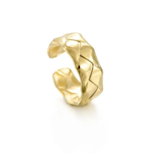 RTM2527 14K Gold-Plated Adjustable Women's Ring Irregular Embossed Stainless Steel