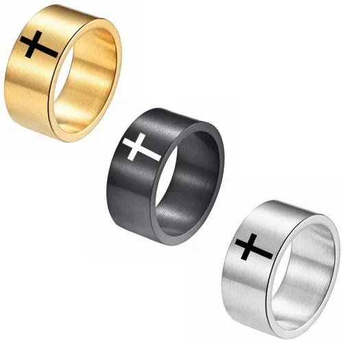 RTM1303 10mm Wide Stainless Steel Men's Ring with Laser Cross Brushed Sand Surface