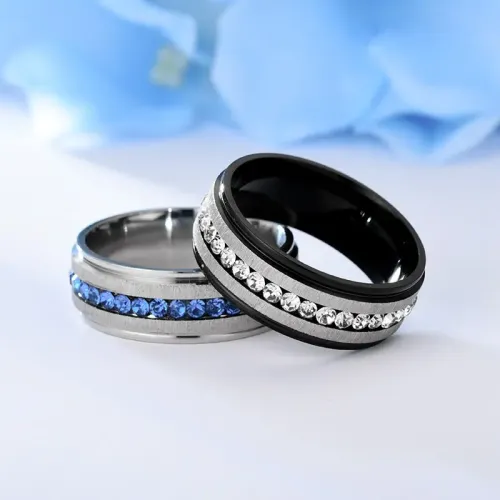 RTM803 Elegant Single Row Diamond Stainless Steel Men's Ring Luxe Jewelry
