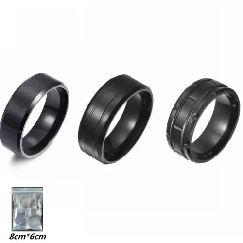 RTM1361 Black Matte Stainless Steel Men's Wedding Ring Set Outdoor Durable Ornaments